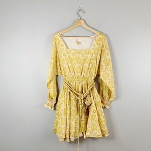 Buggy NYC Women's Yellow Floral Sisi Cotton Lined Tassel Square Neck Small  S